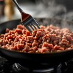 Carne macinata rosolata in padella.