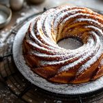 Ciambella marmorizzata con zucchero a velo sopra.