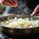 Cipolline aggiunte al pentolino con zucchero e burro.