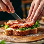 Pane con bacon e lattuga nel sandwich.