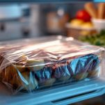 Tegame coperto con pellicola trasparente.