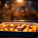 Costine e patate dorate in forno.