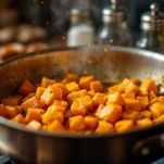 Zucca a cubetti rosolata in casseruola.