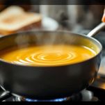 Crema di zucca in ciotola con pane tostato.