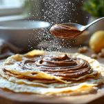 Crêpe vegana farcita con marmellata e piegata.