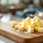 Pezzetti di burro ammorbidito su piatto.
