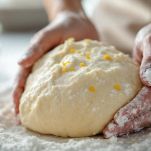Panetto di pasta frolla avvolto in pellicola trasparente.