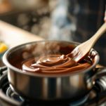 Crema di Nutella e burro fuso in ciotola.