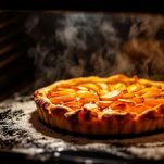 Fetta di crostata di mele su piatto da dessert.