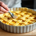 Crostata di ricotta in cottura nel forno.