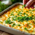 Finocchi gratinati con formaggio serviti su piatto con prezzemolo.