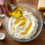 Ingredienti uniti alla ricotta in ciotola per creare l’impasto.