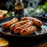 Würstel grigliati su piastra con segni di cottura.