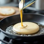 Impasto del Kaiserschmarren in cottura in padella con burro.
