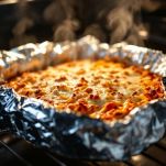 Lasagne alla bolognese in forno con superficie dorata.