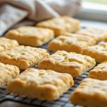 Mostaccioli dorati in raffreddamento su gratella.