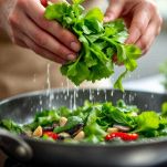 Cime di rapa in padella con condimento aromatico.