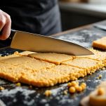 Impasto di panelle tagliato in rettangoli.