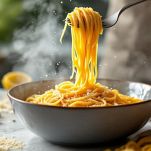 Spaghetti scolati parzialmente uniti a pecorino e pepe.