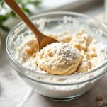 Impasto di mandorle e zucchero lavorato in ciotola.