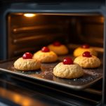 Dolcetti di mandorle che cuociono in forno.