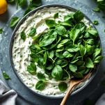 Padella con spinaci mescolati alla crema di ricotta