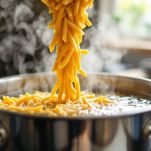 Penne appena scolate dopo la cottura al dente.