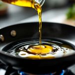 Padella con olio extravergine caldo sul fuoco.