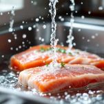 Tranci di pesce spada puliti e tamponati.