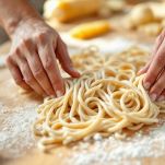 Impasto modellato a mano in lunghi cilindri tipo pici.