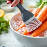 Carote immerse in terrina con acqua fredda e limone.