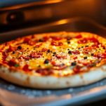 Pizze in cottura nel forno caldo.