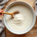 Ciotola con lievito, acqua e farina in lievitazione.