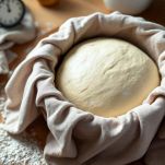 Impasto che lievita coperto in una ciotola.