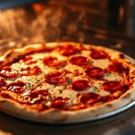 Pizze che cuociono nel forno caldo.