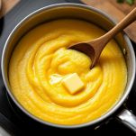 Burro che si scioglie nella polenta calda.