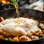 Pollo che cuoce immerso nella birra.