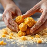 Polpette di zucca panate pronte da cuocere.