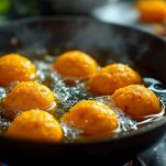 Polpette che friggono in padella larga.