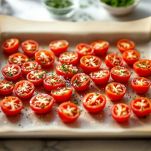 Pomodorini con erbe aromatiche e aglio.