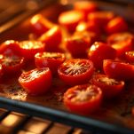 Pomodorini al forno che cuociono lentamente.