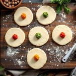 Dischetti di pasta con ripieno di carne e verdure.