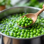 Piselli sbollentati e scolati in colino.