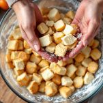 Biscotti sminuzzati a mano in ciotola capiente.
