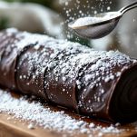 Salame al cioccolato ricoperto di zucchero a velo.