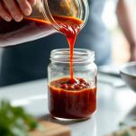 Salsa agrodolce raffreddata e messa in contenitore.