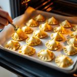 Samosa disposti in teglia e dorati in forno.