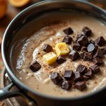 Cioccolato e burro che si sciolgono nella crema aromatizzata.