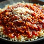 Riso condito con uova e Parmigiano lasciato raffreddare.