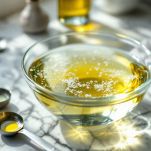 Emulsione di acqua, sale e olio in ciotola.